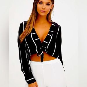 Pretty Little Thing Black Tie Front Stripe